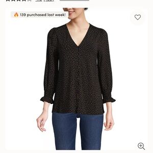 Lands' End Black 3/4 Sleeves Blouse with Dots